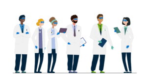 Image taken from the biocatalysis at Radiofilum animation, focusing on using enzymes as catalysts, showing scientists