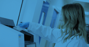 Picture of a scientist using biocatalysis equipment in the labs at Radiofilum's Cramlington, UK facility