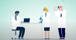 Image from early phase API discovery and development at Radiofilum animation showing scientists at work